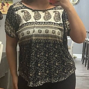 Free People Paisley Puff Sleeve Low Back Top Size Small